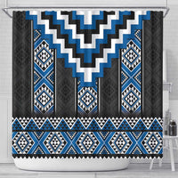 Blue Taniko Aotearoa Shower Curtain Niho Taniwha Mix Poutama LT14 - Polynesian Pride