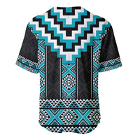 Turquoise Taniko Pattern Aotearoa Baseball Jersey Niho Taniwha Mix Poutama LT14