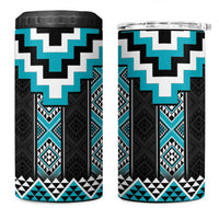 Turquoise Taniko Pattern Aotearoa 4 in 1 Can Cooler Tumbler Niho Taniwha Mix Poutama LT14