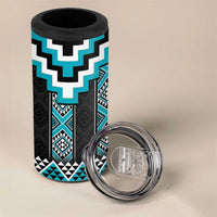 Turquoise Taniko Pattern Aotearoa 4 in 1 Can Cooler Tumbler Niho Taniwha Mix Poutama LT14