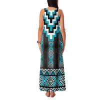 Turquoise Taniko Pattern Aotearoa Family Matching Tank Maxi Dress and Hawaiian Shirt Niho Taniwha Mix Poutama LT14