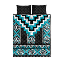 Turquoise Taniko Pattern Aotearoa Quilt Bed Set Niho Taniwha Mix Poutama