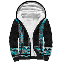 Turquoise Taniko Pattern Aotearoa Sherpa Hoodie Niho Taniwha Mix Poutama LT14