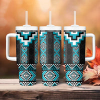Turquoise Taniko Pattern Aotearoa Tumbler With Handle Niho Taniwha Mix Poutama LT14