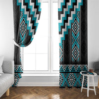 Turquoise Taniko Pattern Aotearoa Window Curtain Niho Taniwha Mix Poutama
