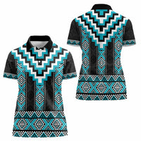 Turquoise Taniko Pattern Aotearoa Women Polo Shirt Niho Taniwha Mix Poutama LT14
