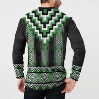 Green Taniko Pattern Aotearoa Button Sweatshirt Niho Taniwha Mix Poutama LT14