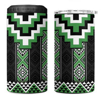 Green Taniko Pattern Aotearoa 4 in 1 Can Cooler Tumbler Niho Taniwha Mix Poutama LT14