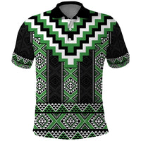 Green Taniko Pattern Aotearoa Polo Shirt Niho Taniwha Mix Poutama LT14