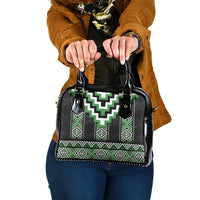 Green Taniko Pattern Aotearoa Shoulder Handbag Niho Taniwha Mix Poutama