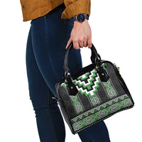 Green Taniko Pattern Aotearoa Shoulder Handbag Niho Taniwha Mix Poutama