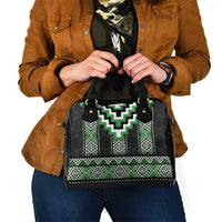 Green Taniko Pattern Aotearoa Shoulder Handbag Niho Taniwha Mix Poutama