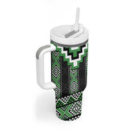 Green Taniko Pattern Aotearoa Tumbler With Handle Niho Taniwha Mix Poutama LT14