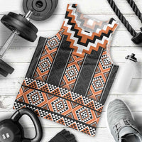 Orange Taniko Pattern Aotearoa Men Tank Top Niho Taniwha Mix Poutama LT14