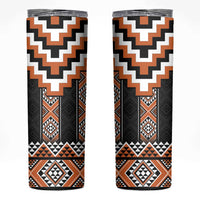 Orange Taniko Pattern Aotearoa Skinny Tumbler Niho Taniwha Mix Poutama LT14 Orange - Polynesian Pride