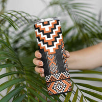 Orange Taniko Pattern Aotearoa Skinny Tumbler Niho Taniwha Mix Poutama LT14 - Polynesian Pride