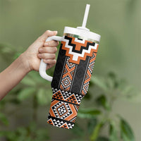 Orange Taniko Pattern Aotearoa Tumbler With Handle Niho Taniwha Mix Poutama LT14