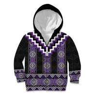 Purple Taniko Pattern Aotearoa Kid Hoodie Niho Taniwha Mix Poutama LT14