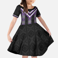 Purple Taniko Pattern Aotearoa Kid Short Sleeve Dress Niho Taniwha Mix Poutama LT14 KID Purple - Polynesian Pride