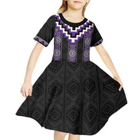 Purple Taniko Pattern Aotearoa Kid Short Sleeve Dress Niho Taniwha Mix Poutama LT14 - Polynesian Pride