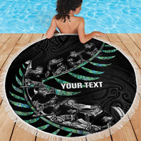 Custom New Zealand Silver Fern Rugby Beach Blanket Aotearoa Kiwi Maori Pattern LT14