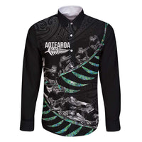 Custom New Zealand Silver Fern Rugby Family Matching Summer Maxi Dress and Hawaiian Shirt Aotearoa Kiwi Maori Pattern LT14 Dad's Shirt - Long Sleeve Black - Polynesian Pride