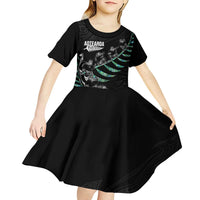 Custom New Zealand Silver Fern Rugby Kid Short Sleeve Dress Aotearoa Kiwi Maori Pattern