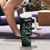 Custom New Zealand Silver Fern Rugby Tumbler With Handle Aotearoa Kiwi Maori Pattern