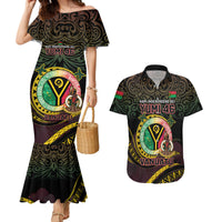 Personalised Vanuatu Couples Matching Mermaid Dress and Hawaiian Shirt Yumi 46th Hapi Independens Dei - Black Version LT14 Black - Polynesian Pride