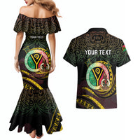 Personalised Vanuatu Couples Matching Mermaid Dress and Hawaiian Shirt Yumi 46th Hapi Independens Dei - Black Version LT14 - Polynesian Pride