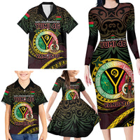 Personalised Vanuatu Family Matching Long Sleeve Bodycon Dress and Hawaiian Shirt Yumi 46th Hapi Independens Dei - Black Version LT14 - Polynesian Pride