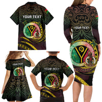 Personalised Vanuatu Family Matching Long Sleeve Bodycon Dress and Hawaiian Shirt Yumi 46th Hapi Independens Dei - Black Version LT14 - Polynesian Pride