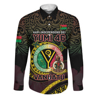 Personalised Vanuatu Family Matching Long Sleeve Bodycon Dress and Hawaiian Shirt Yumi 46th Hapi Independens Dei - Black Version LT14 Dad's Shirt - Long Sleeve Black - Polynesian Pride