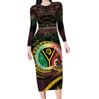 Personalised Vanuatu Family Matching Long Sleeve Bodycon Dress and Hawaiian Shirt Yumi 46th Hapi Independens Dei - Black Version LT14 Mom's Dress Black - Polynesian Pride