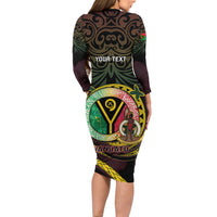 Personalised Vanuatu Family Matching Long Sleeve Bodycon Dress and Hawaiian Shirt Yumi 46th Hapi Independens Dei - Black Version LT14 - Polynesian Pride