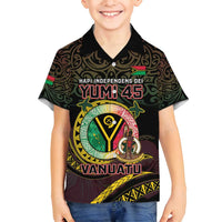 Personalised Vanuatu Family Matching Long Sleeve Bodycon Dress and Hawaiian Shirt Yumi 46th Hapi Independens Dei - Black Version LT14 Son's Shirt Black - Polynesian Pride