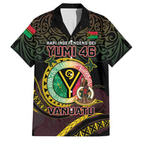 Personalised Vanuatu Family Matching Off The Shoulder Long Sleeve Dress and Hawaiian Shirt Yumi 46th Hapi Independens Dei - Black Version LT14 Dad's Shirt - Short Sleeve Black - Polynesian Pride