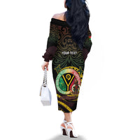 Personalised Vanuatu Family Matching Off The Shoulder Long Sleeve Dress and Hawaiian Shirt Yumi 46th Hapi Independens Dei - Black Version LT14 - Polynesian Pride