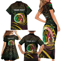 Personalised Vanuatu Family Matching Short Sleeve Bodycon Dress and Hawaiian Shirt Yumi 46th Hapi Independens Dei - Black Version LT14 - Polynesian Pride