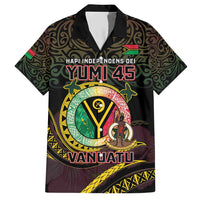 Personalised Vanuatu Family Matching Short Sleeve Bodycon Dress and Hawaiian Shirt Yumi 46th Hapi Independens Dei - Black Version LT14 Dad's Shirt - Short Sleeve Black - Polynesian Pride