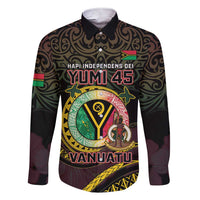 Personalised Vanuatu Family Matching Short Sleeve Bodycon Dress and Hawaiian Shirt Yumi 46th Hapi Independens Dei - Black Version LT14 Dad's Shirt - Long Sleeve Black - Polynesian Pride