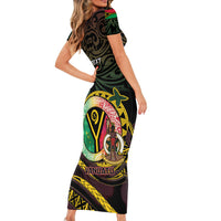 Personalised Vanuatu Family Matching Short Sleeve Bodycon Dress and Hawaiian Shirt Yumi 45th Hapi Independens Dei - Black Version LT14