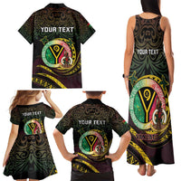 Personalised Vanuatu Family Matching Tank Maxi Dress and Hawaiian Shirt Yumi 45th Hapi Independens Dei - Black Version LT14