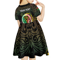 Personalised Vanuatu Kid Short Sleeve Dress Yumi 46th Hapi Independens Dei - Black Version LT14 - Polynesian Pride