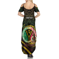 Personalised Vanuatu Summer Maxi Dress Yumi 46th Hapi Independens Dei - Black Version LT14 - Polynesian Pride
