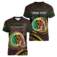 Personalised Vanuatu Women V-Neck T-Shirt Yumi 45th Hapi Independens Dei - Black Version LT14