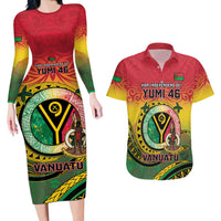 Personalised Vanuatu Couples Matching Long Sleeve Bodycon Dress and Hawaiian Shirt Yumi 45th Hapi Independens Dei - Reggae Version LT14