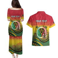 Personalised Vanuatu Couples Matching Puletasi and Hawaiian Shirt Yumi 46th Hapi Independens Dei - Reggae Version LT14 - Polynesian Pride