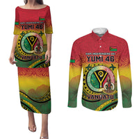 Personalised Vanuatu Couples Matching Puletasi and Long Sleeve Button Shirt Yumi 45th Hapi Independens Dei - Reggae Version LT14