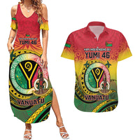 Personalised Vanuatu Couples Matching Summer Maxi Dress and Hawaiian Shirt Yumi 45th Hapi Independens Dei - Reggae Version LT14